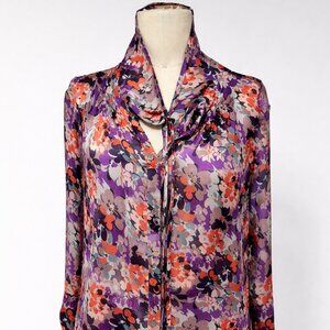 Chloé Silk Floral Blouse Purple Orange Multicolor